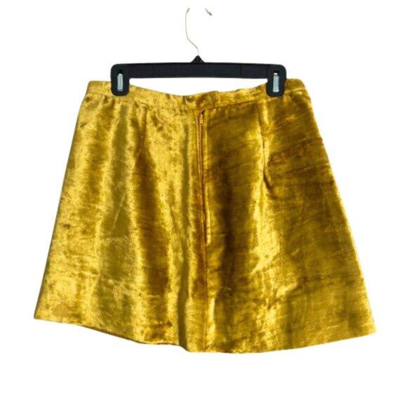 Handmade Gold Crushed Velvet A-Line Mini Skirt High Waist 15” Flat - Picture 3 of 6